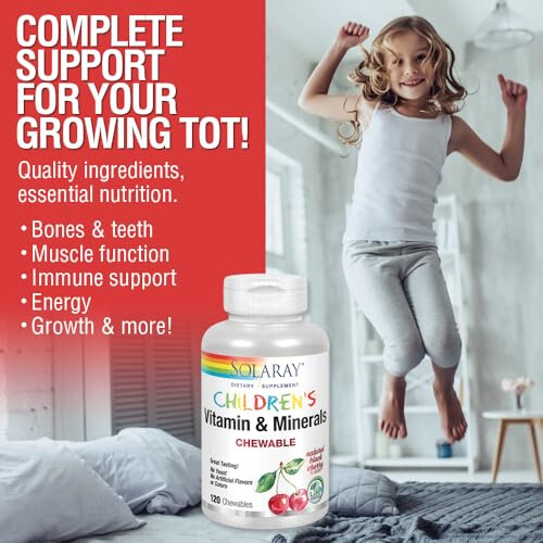 SOLARAY Childrens Vitamins & Minerals Complete Multivitamin for Kids Great Black Cherry Flavor (076280047974) (120 Chews, 60 Serv) - 9