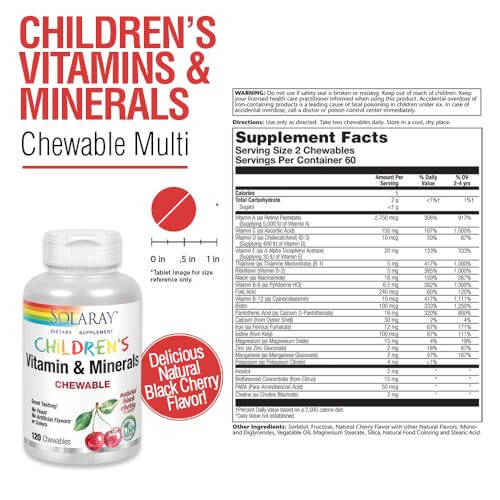 SOLARAY Childrens Vitamins & Minerals Complete Multivitamin for Kids Great Black Cherry Flavor (076280047974) (120 Chews, 60 Serv) - 2