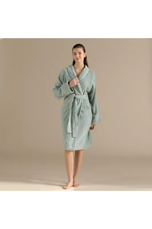 Solıd Bambu Unısex Bornoz DUMAN YEŞİLİ - 142343 - 2