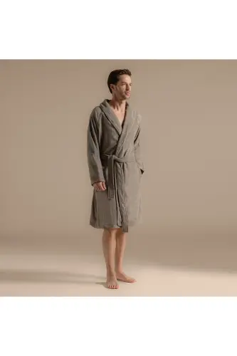 Solid Bambu Unisex Bornoz Vizon - 168386 - 6