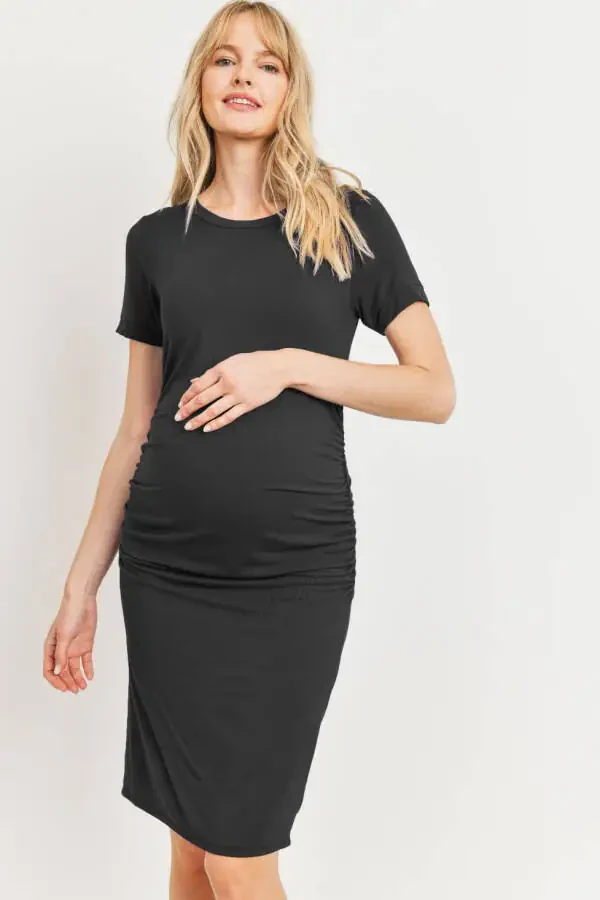 Solid Short Sleeve T-Shirt Bodycon Maternity Midi Dress - 1