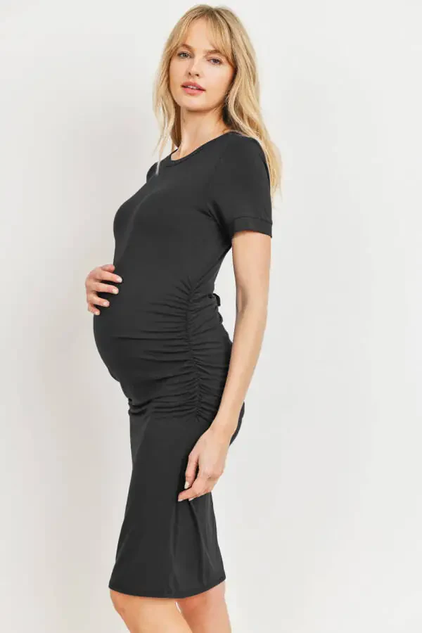 Solid Short Sleeve T-Shirt Bodycon Maternity Midi Dress - 2