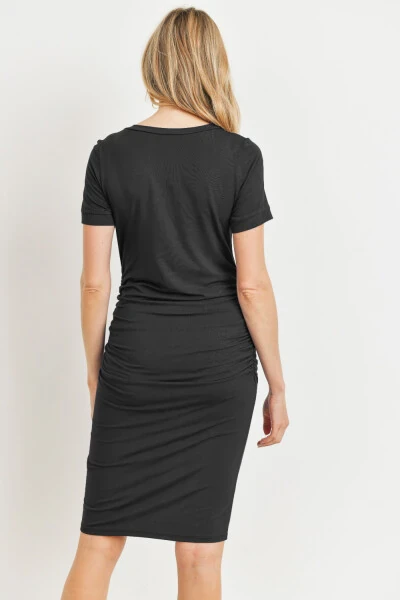 Solid Short Sleeve T-Shirt Bodycon Maternity Midi Dress - 3