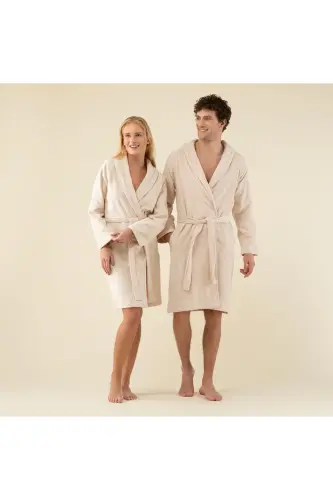 Solid Unisex Bathrobe Beige-BEIGE - 1