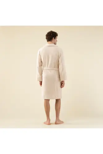 Solid Unisex Bathrobe Beige-BEIGE - 4