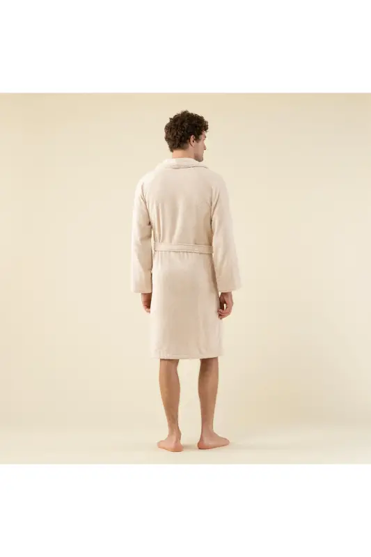 Solid Unisex Bathrobe Beige-BEIGE - 4
