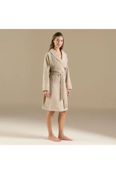 Solid Unisex Bathrobe Dark Beige - 4