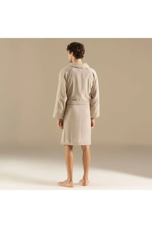 Solid Unisex Bathrobe Dark Beige - 7