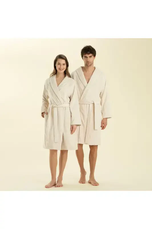 Solid Unisex Bathrobe Ecru-ECRU - 1