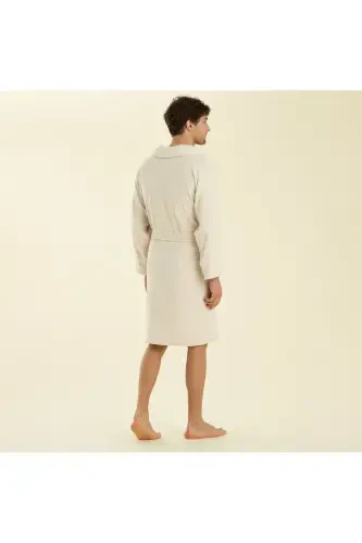 Solid Unisex Bathrobe Ecru-ECRU - 4