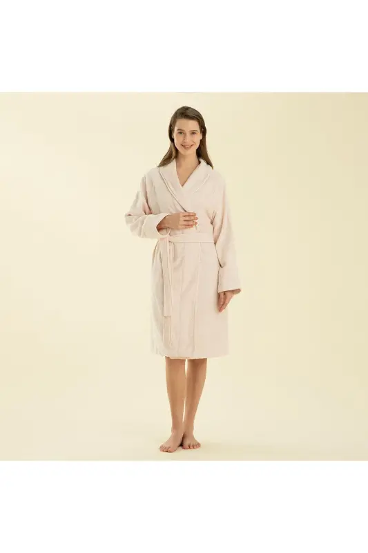 Solid Unisex Bathrobe Powder-Pink - 2