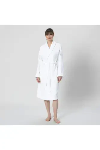Solid Unisex Bathrobe White-WHITE - 6