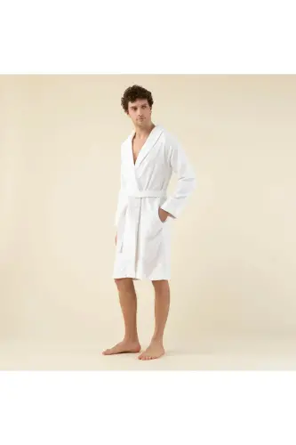 Solid Unisex Bathrobe White-WHITE - 3