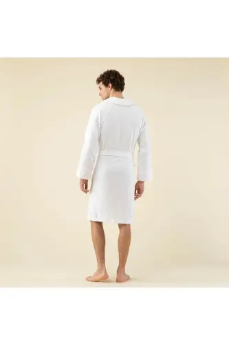 Solid Unisex Bathrobe White-WHITE - 4