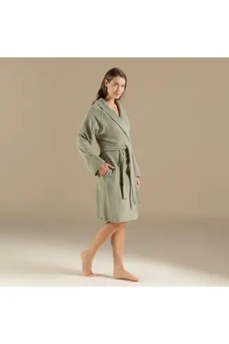 Solid Unisex Bornoz Açık Yeşil-Açık Yeşil - 4