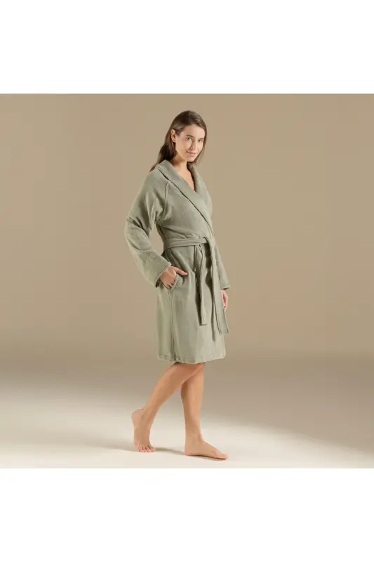 Solid Unisex Bornoz Açık Yeşil-Açık Yeşil - 4