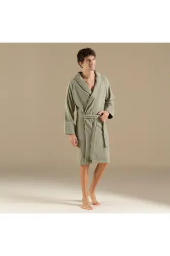 Solid Unisex Bornoz Açık Yeşil-Açık Yeşil - 6