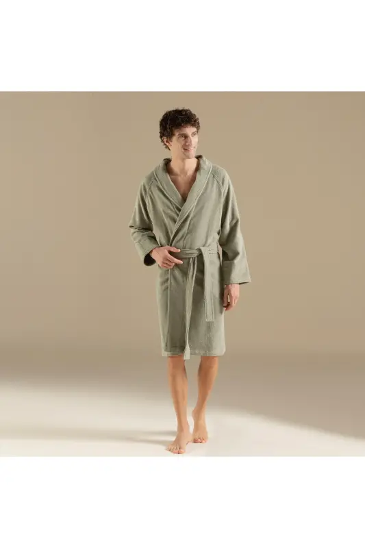 Solid Unisex Bornoz Açık Yeşil-Açık Yeşil - 5