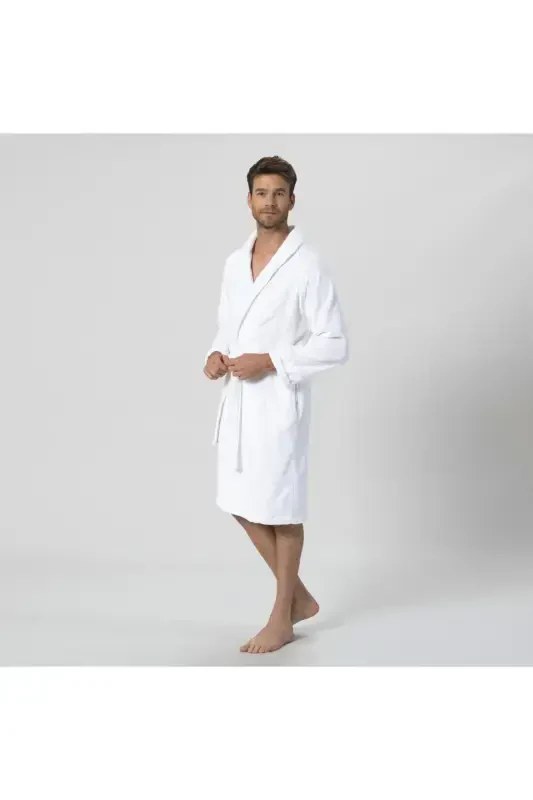 Solid Unisex Bornoz Beyaz-BEYAZ - 8