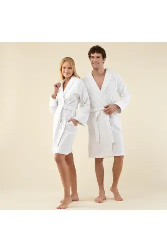 Solid Unisex Bornoz Beyaz-BEYAZ 