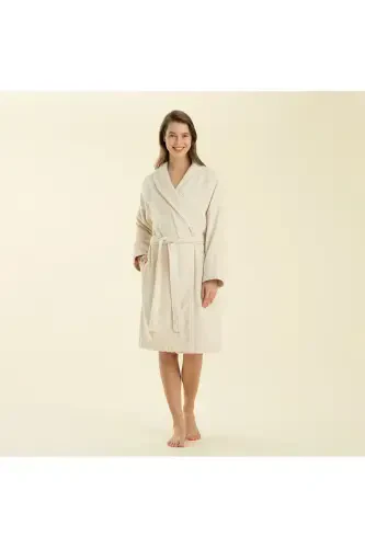 Solid Unisex Bornoz Ekru-EKRU - 2