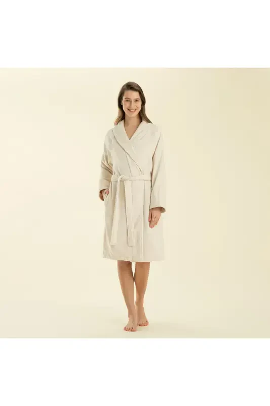 Solid Unisex Bornoz Ekru-EKRU - 2