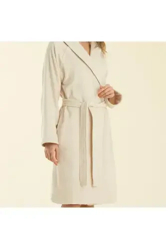 Solid Unisex Bornoz Ekru-EKRU - 5