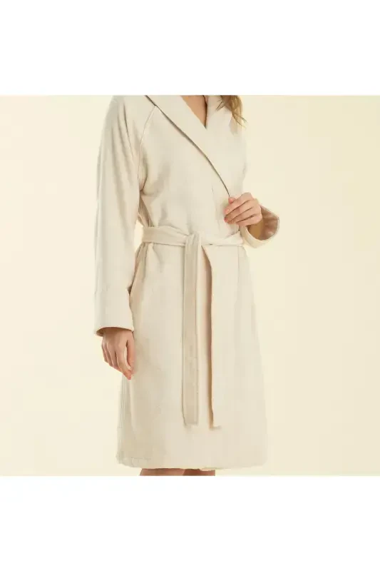 Solid Unisex Bornoz Ekru-EKRU - 5