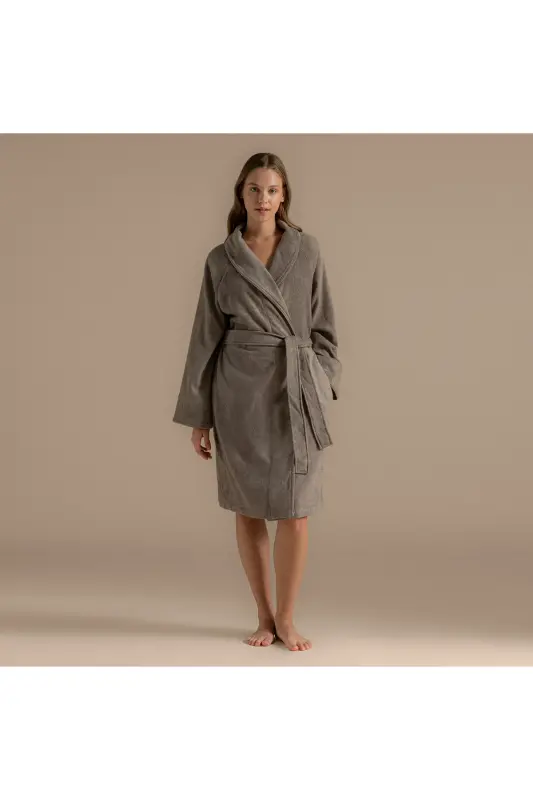 Solid Unisex Bornoz Vizon-168386 - 2