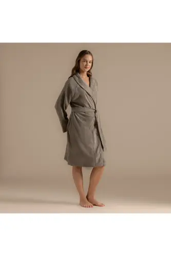 Solid Unisex Bornoz Vizon-168386 - 3