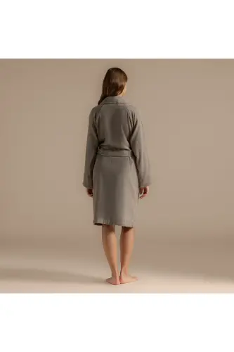 Solid Unisex Bornoz Vizon-168386 - 4