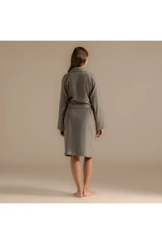 Solid Unisex Bornoz Vizon-168386 - 4