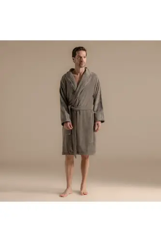 Solid Unisex Bornoz Vizon-168386 - 5