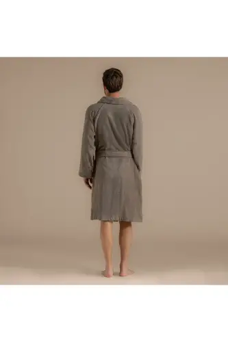 Solid Unisex Bornoz Vizon-168386 - 7