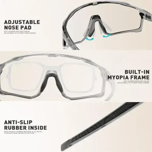 Солнцезащитные очки для велоспорта KAPVOE Photochromic, унисекс, прозрачные, для горных велосипедов, MTB, спорт, переходные, триатлон, бег - 3