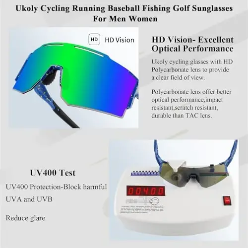 Солнцезащитные очки Ukoly для мужчин и женщин с 3 сменными линзами, поляризованные спортивные очки, бейсбольные очки - 1