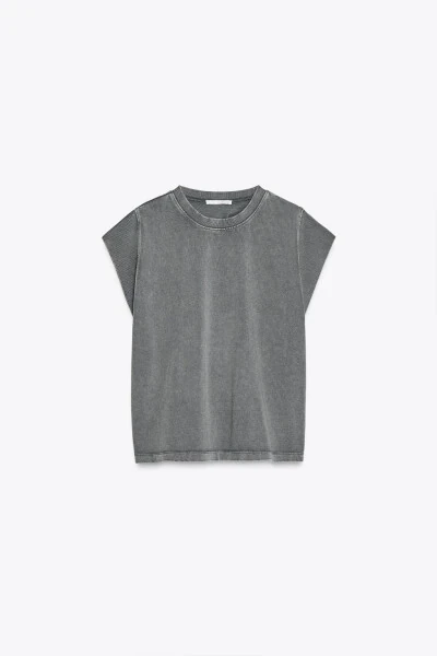 SOLUK EFEKTLİ KOLSUZ T-SHIRT-Koyu gri - 5