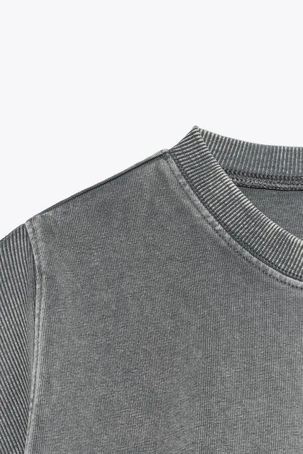 SOLUK EFEKTLİ KOLSUZ T-SHIRT-Koyu gri - 7