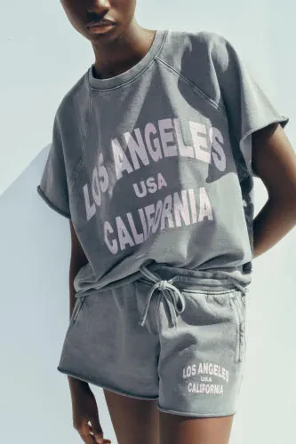 SOLUK EFEKTLI YAZILGAN KOTON SWEATSHIRT-Antratsit kulrangi - 2