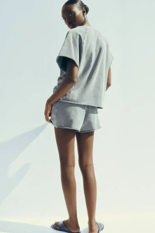 SOLUK EFEKTLI YAZILGAN KOTON SWEATSHIRT-Antratsit kulrangi - 4