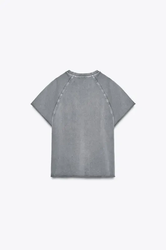 SOLUK EFEKTLİ YAZILI KOTON SWEATSHIRT-Antrasit grisi - 6