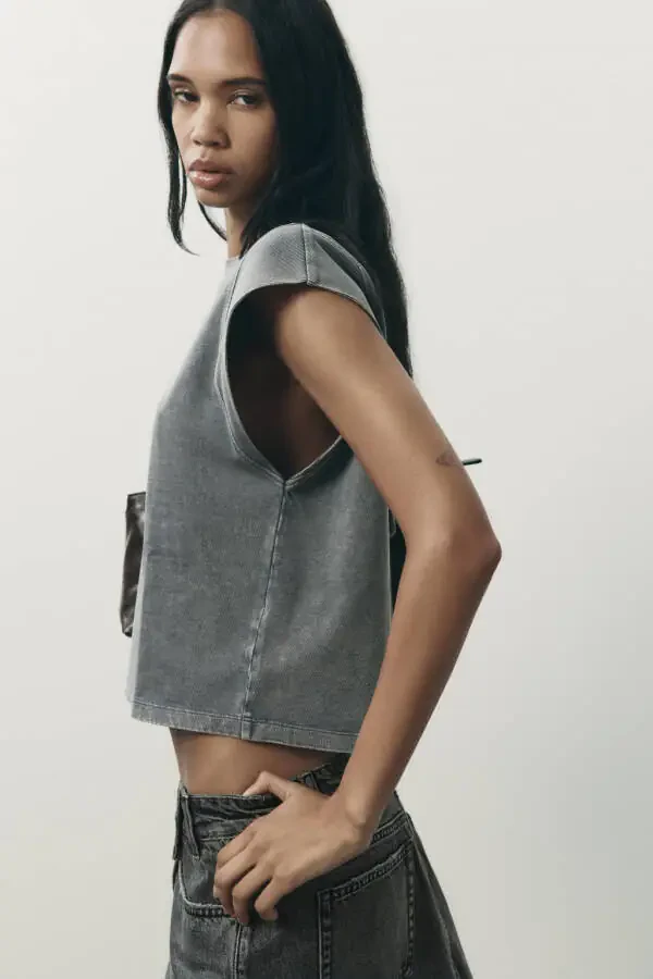 SOLUQ EFEKTLI YENGSİZ футболкa - To'q kulrang - 3