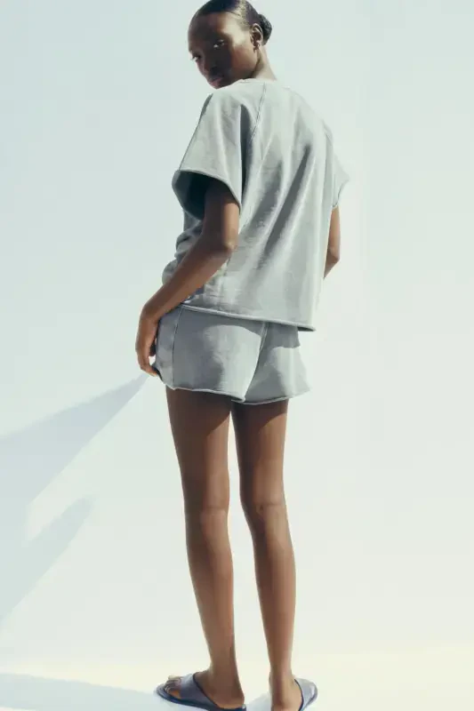 SOLUQ EFFEKTLI YOZUVLI KOTON SWEATSHIRT-Antratsit kulrang - 4