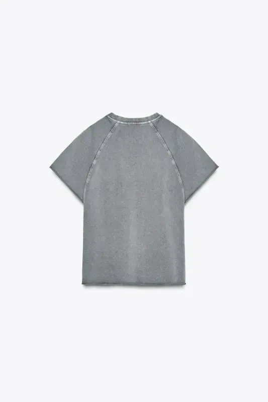 SOLUQ EFFEKTLI YOZUVLI KOTON SWEATSHIRT-Antratsit kulrang - 6