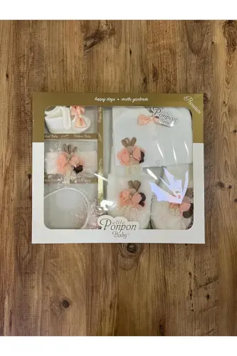 Somon Anne Bebek Lohusa Set Tulumlu Çiçekli (KUTUSUZ) (DÜZ TÜLLÜ) - Somon - CHERUB BABY (1)