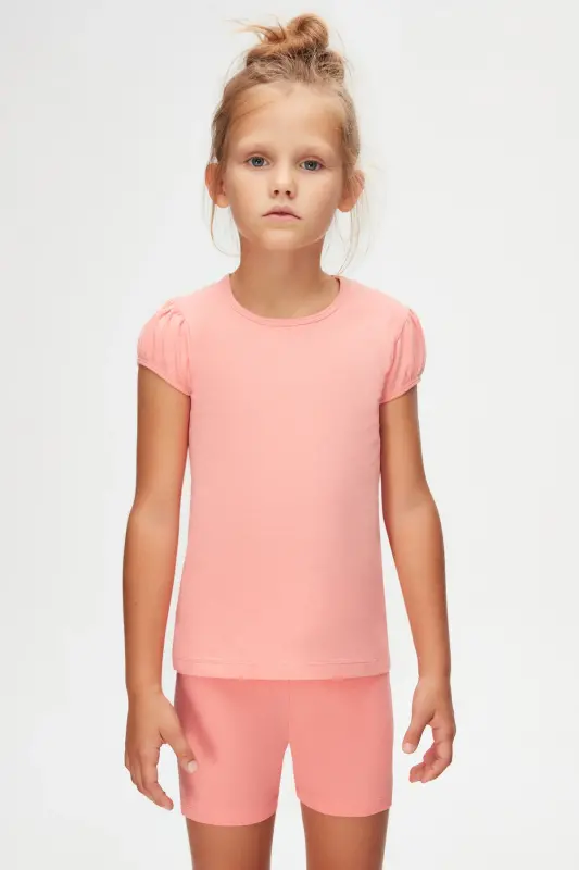 Somon Basic Kız Çocuk Sıfır Yaka Karpuz Kol Tişört - FLAMINGO PINK - 3
