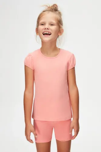 Somon Basic Kız Çocuk Sıfır Yaka Karpuz Kol Tişört - FLAMINGO PINK - 4