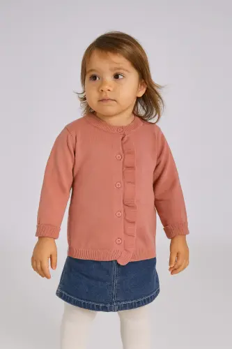 Somon color knitted cardigan with frills for baby girls, 6-24 months 