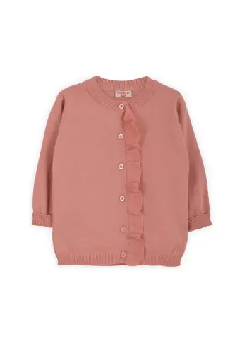 Somon color knitted cardigan with frills for baby girls, 6-24 months - 2