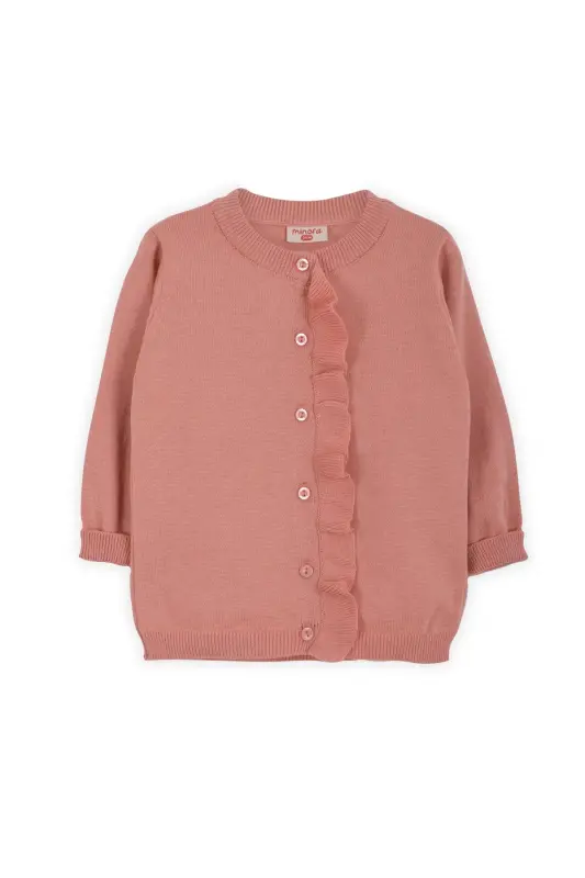 Somon color knitted cardigan with frills for baby girls, 6-24 months - 2